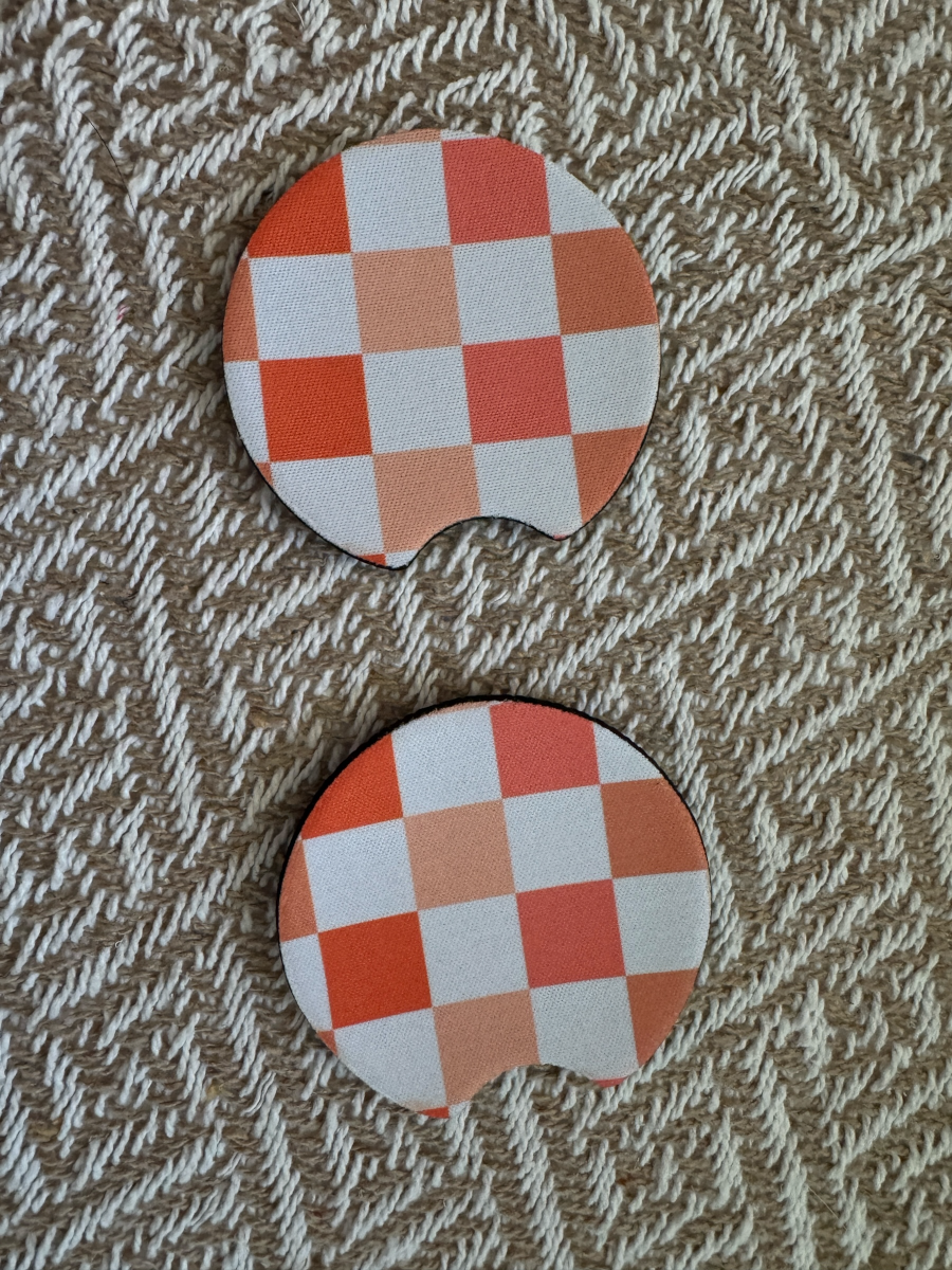 Neutral Light Plaid Car Coasters (Set of 2)
