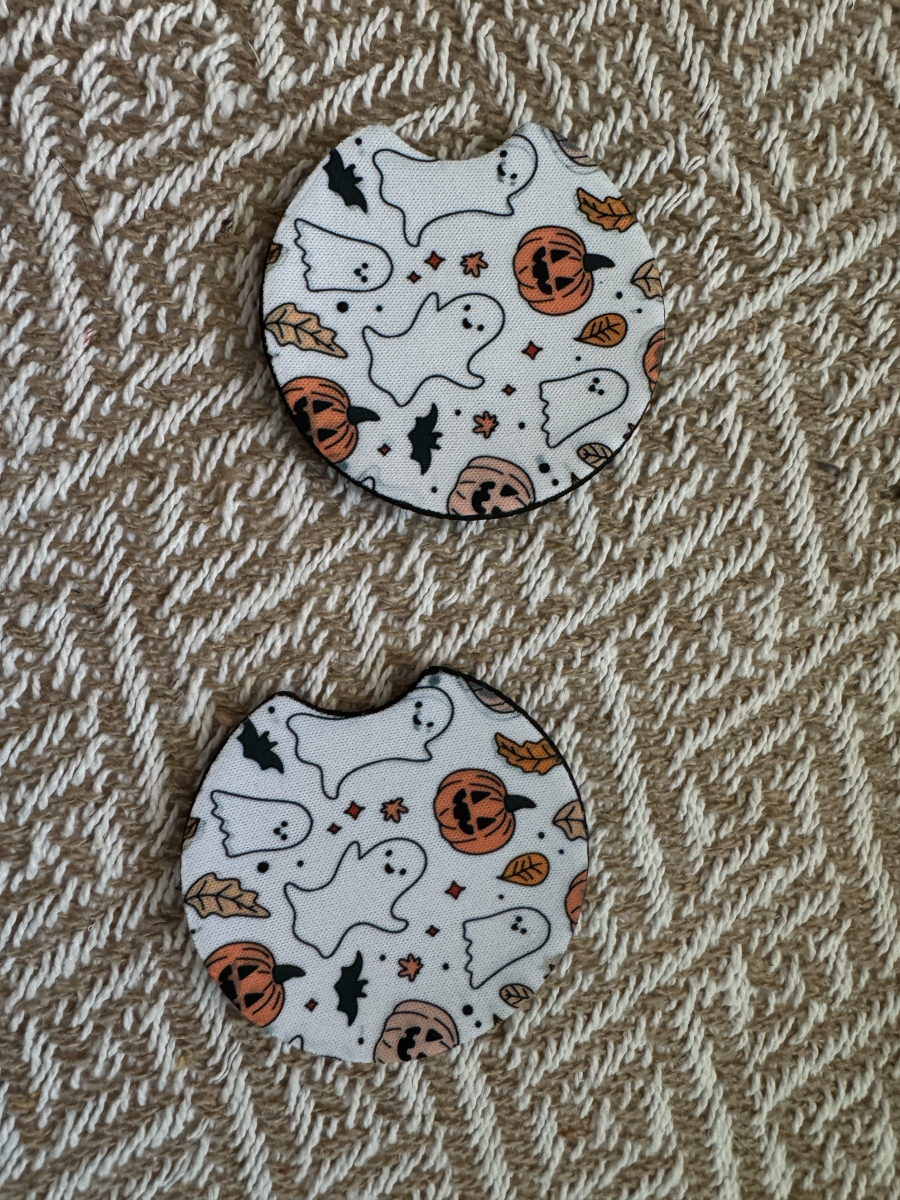 Ghosts and Pumpkins Car Coasters (Set of 2)