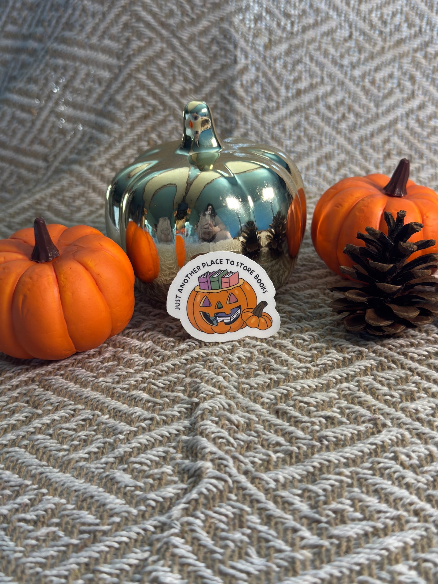 Another Place To Store Books Pumpkin Vinyl Sticker