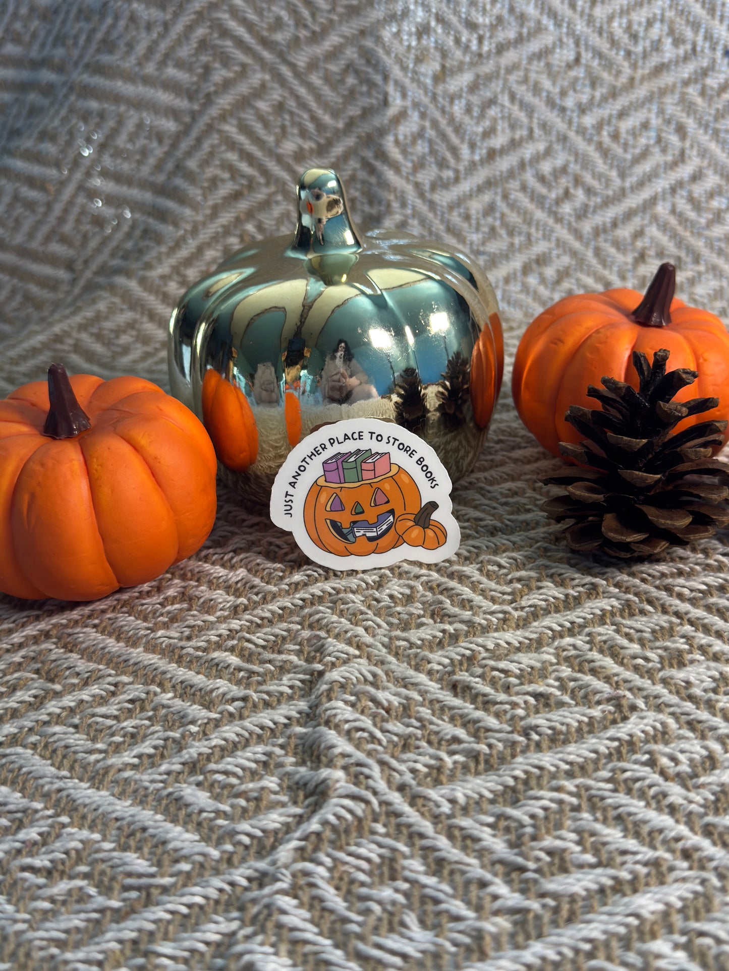 Another Place To Store Books Pumpkin Vinyl Sticker