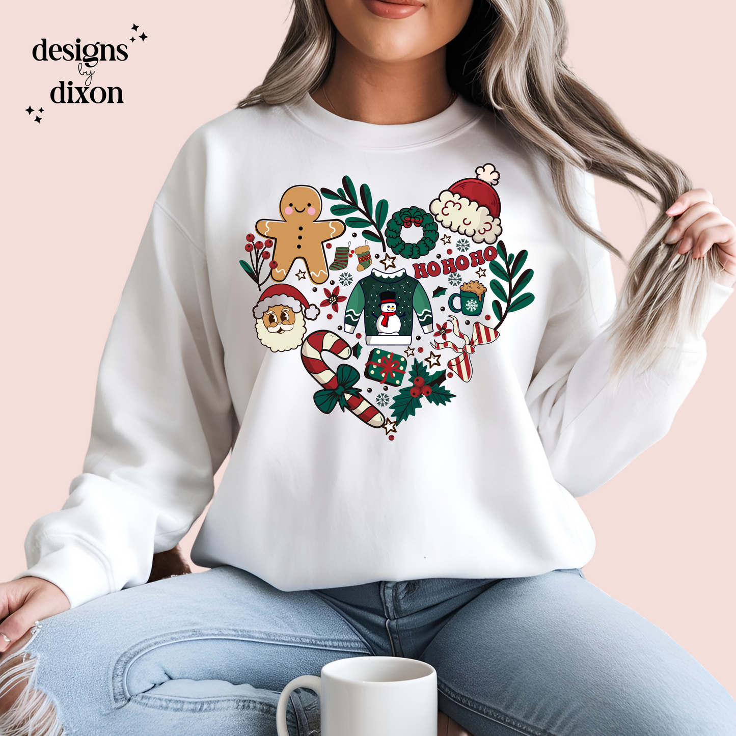 Heart Shaped Christmas Doodles Crewneck