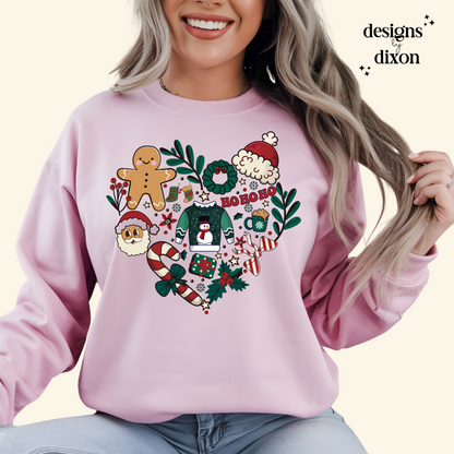 Heart Shaped Christmas Doodles Crewneck