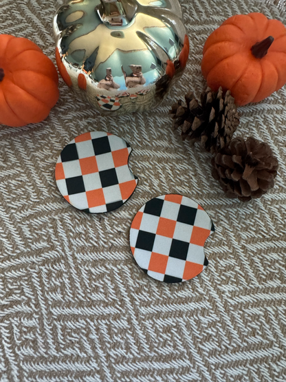 Halloween Checkered Car Coasters (Set of 2)
