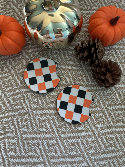 Halloween Checkered Car Coasters (Set of 2)
