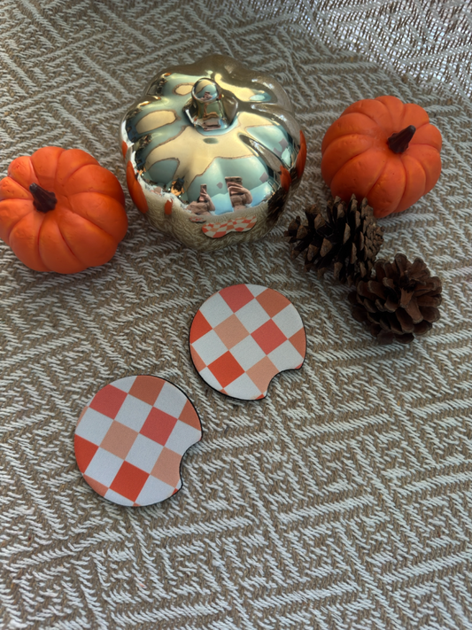 Neutral Light Plaid Car Coasters (Set of 2)