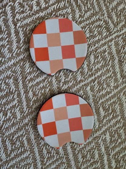 Neutral Light Plaid Car Coasters (Set of 2)