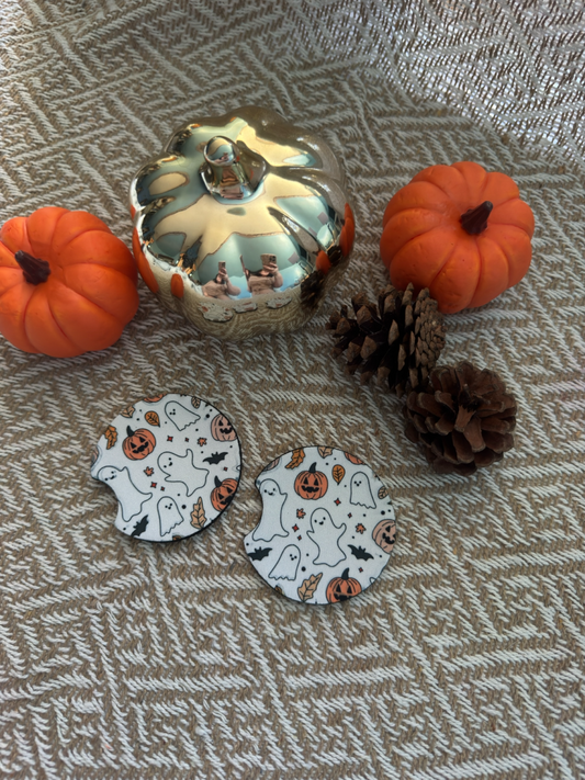 Ghosts and Pumpkins Car Coasters (Set of 2)